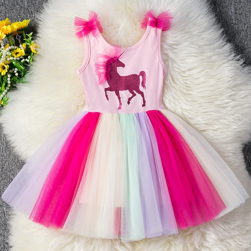 Платье с единорогом для девочек Летний жилет девочки платья детская одежда
