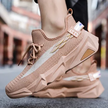 

men flyknit low top sneakers casual leisure running sports tennis shoes mesh breathable walking shoes