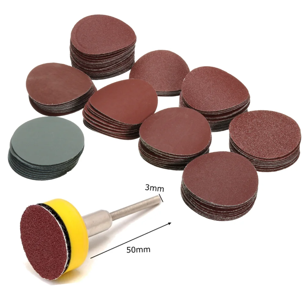 100pcs 25mm/1inch Sandpaper + 1pc 1inch Hook Loop Backer Plate 1/8inch Shank + 1pcs Loop Sanding Pad Abrasives Mixed Polishing