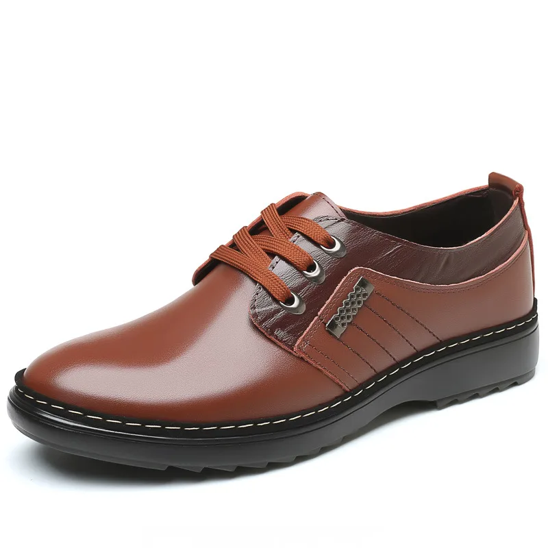 

Men's Laced Youth Leather Round Head Shallow Mouth Low To Help Casual Men's Shoes Spring Wild Breathable Shoes