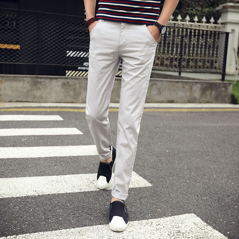 light gray Демисезонный Повседневное брюки Для мужчин хлопок Slim Fit Chinos модные мужские брюки-карго мужские брюки Чинос Повседневное Slim Fit Брюки - Цвет: light gray