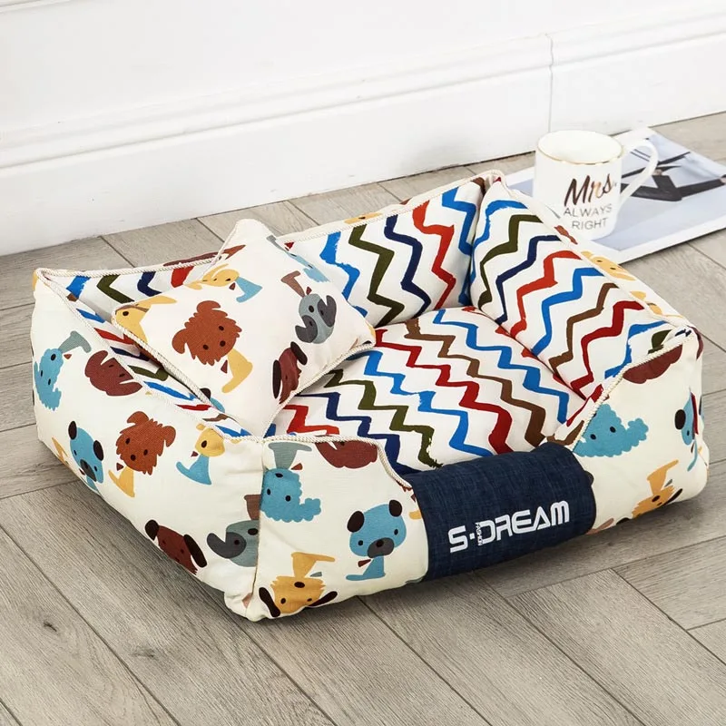 Съемная кровать для собаки с подушкой с животным принтом, домашние подушки для собак, дышащий диван, Конура для маленьких и средних размеров, товары для животных, собак - Цвет: Dog  Yellow