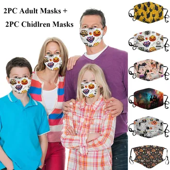 

Halloween Windproof Foggy Haze Mask 2PC Adult Mask + 2PC Chidlren Mask Face Mask Mouth Cover Cloth Mouth Mask Washable Mouth Mas