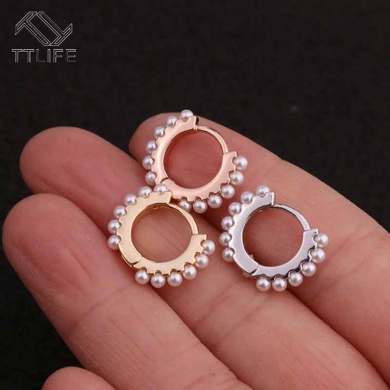 

TTLIFE Creative Copper Pearl Ear Clip Multicolor Hoop Cartilage Earring Helix Tragus Rook Daith Snug Conch Ear Piercing Jewelry