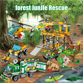 

City Police Jungle Truck Car Model Building Blocks Military Rescue Station Helicopter Figures Bricks Children Toys