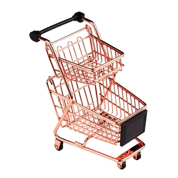 

Mini Double Layers Shopping Cart Model Wrought Iron Supermarket Trolley Metal Rose Gold Storage Basket Rose Gold