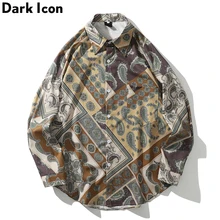 Темный значок бандана футболка с длинными рукавами и Для мужчин осень Винтаж Повседневная Блузка Гавайи Стиль рубашка для Для мужчин Уличная Костюмы