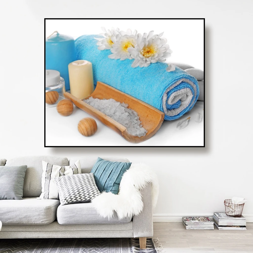 Canvas Painting Bath towel bath salt candle Nordic Art Poster Picture Wall Decor Modern Home Decoration For Living room bathroom