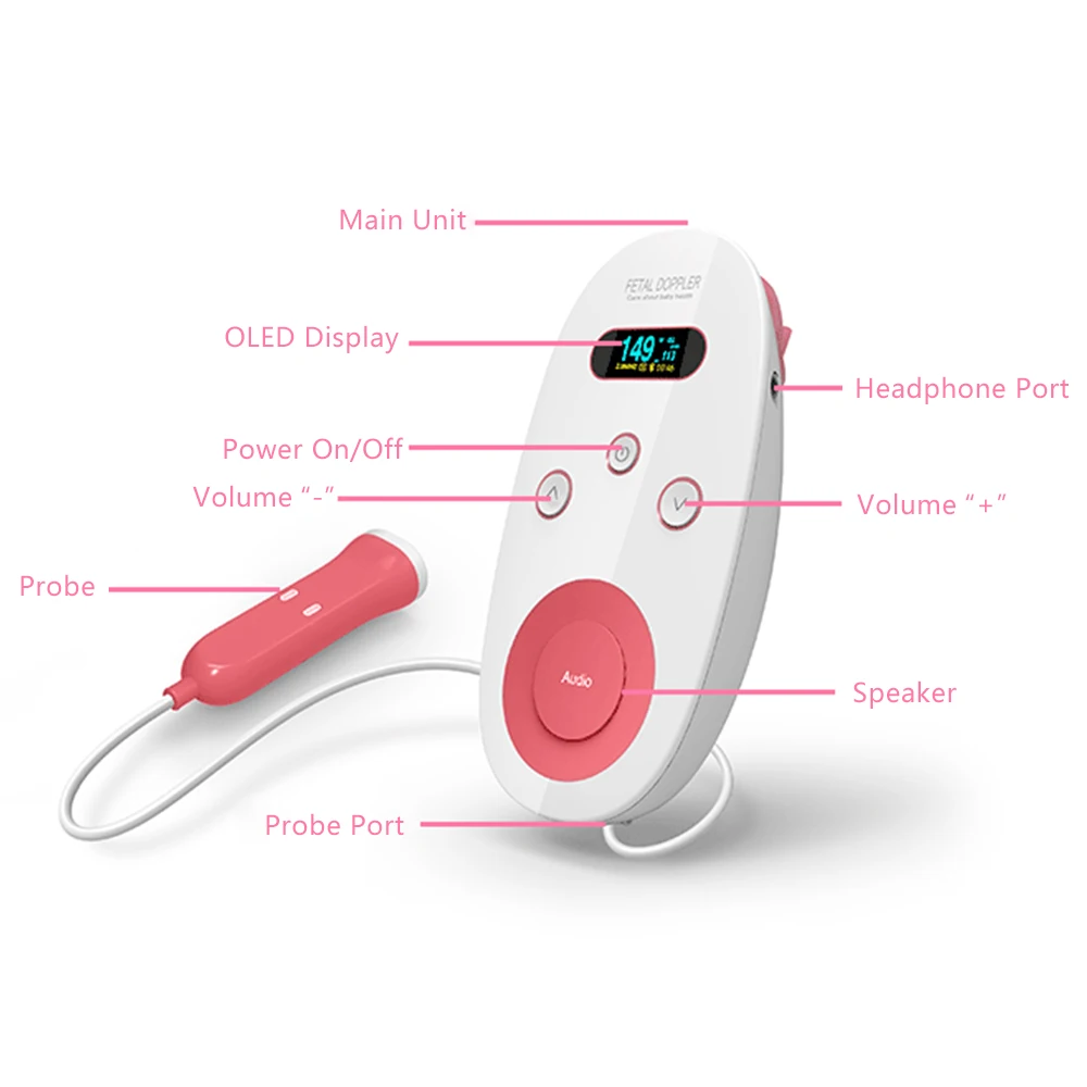 Ultrasound Fetal Doppler Heartbeat Detector Portable Pregnant Baby Heart Rate Monitor 2.0MHz Pocket Doppler