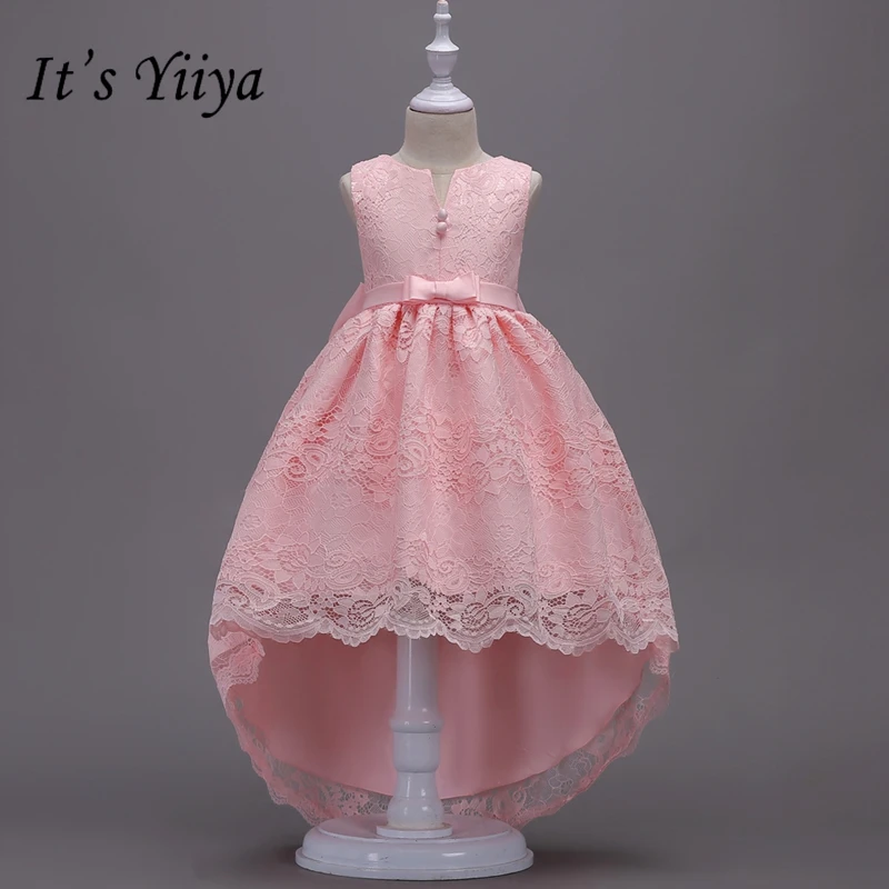 pink It's Yiya/Платья с цветочным узором для девочек 5 цветов, модные кружевные платья без рукавов с круглым вырезом, платья со шлейфом для девочек, детские праздничные пышные платья W139 - Цвет: pink