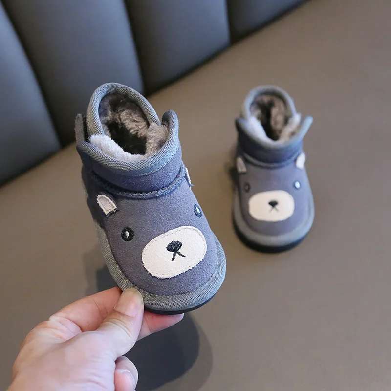 Children's Snow Boots Girls Boys Cotton Shoes Winter Plush Baby Kids Warm Shoes Genuine Leather Toddler Shoes Outdoor Snow Boots