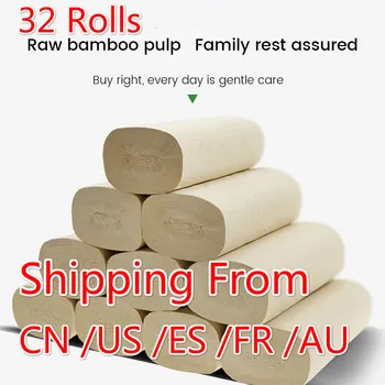

In Stock 32 Rolls Soft Toilet Roll Paper 4-Layer Primary Wood Pulp Bamboo Pulp Toilet Paper Tissue Strong Water Absorption