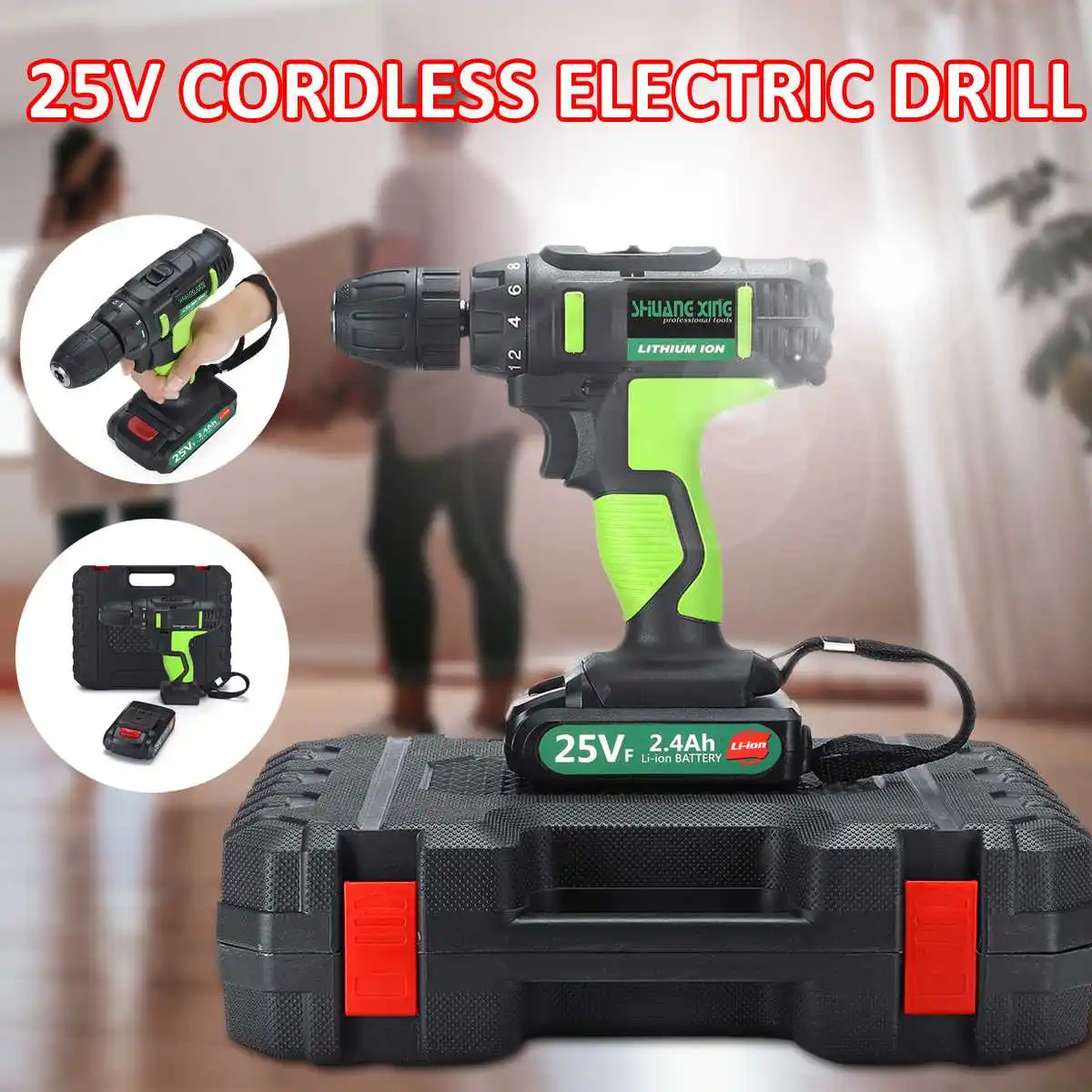 

250W 220V Double Speed Electric Screwdriver Lithium Battery Rechargeable Electric Drill with LED Light Electric DIY Tool Set