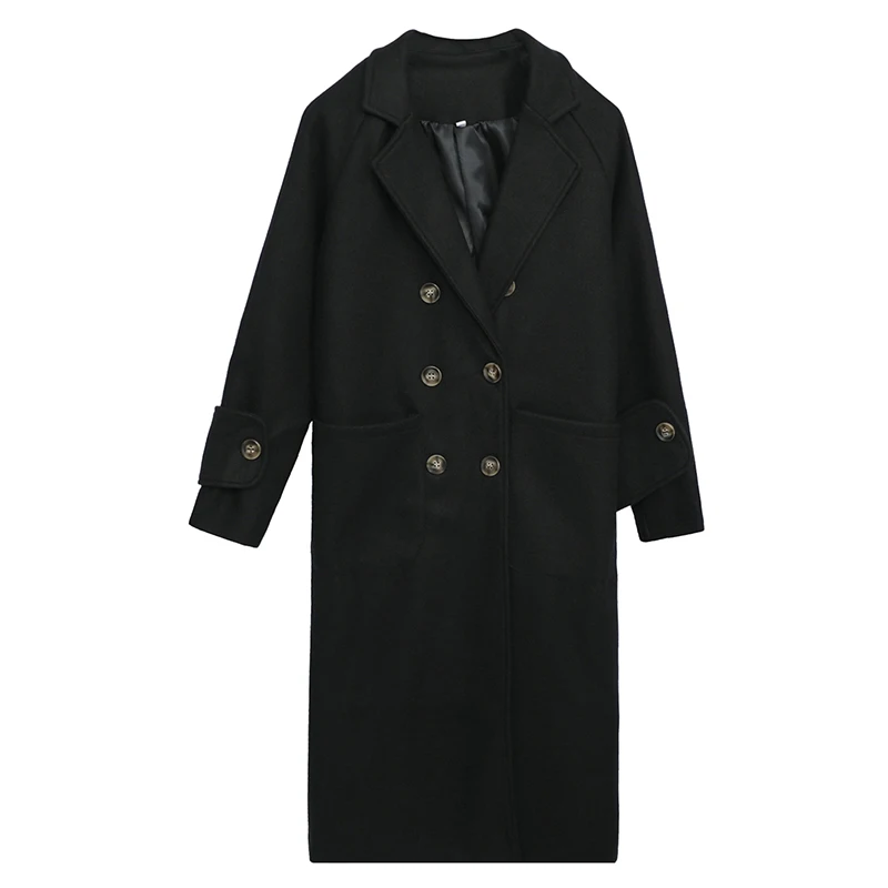 Длинное шерстяное пальто в моде L-4XL размера плюс для женщин - Цвет: Черный