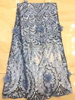 

French Net Lace 2019 Latest African Lace Fabric With Embroidery Mesh Tulle Lace Fabric High Quality Nigerian Lace Light Blue