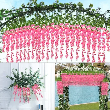 

12 Pcs Artificial Silk Wisteria Ivy Vine Green Leaf Vine Garland Simulation Props 90CM for Party Wedding Home Decoration
