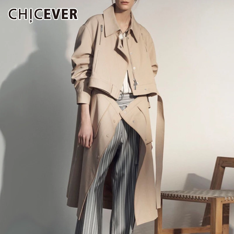 Цвет хаки ветровка CHICEVER женская с отложным воротником винтажная Повседневная