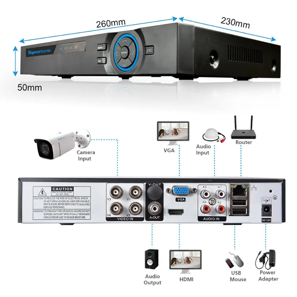 TOPROHOIME h.265+ 4CH 5MP камера безопасности Система 5MP 1/3 ''sony CCD Водонепроницаемая камера наблюдения ночного видения