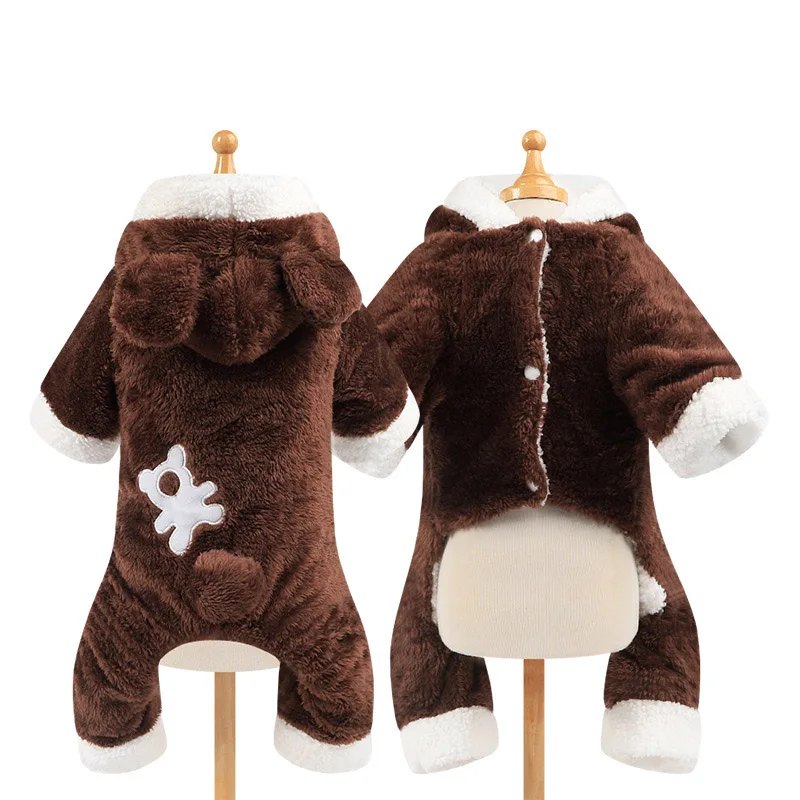 Зимняя теплая одежда для собак и кошек, двойной утолщенный костюм для собак, одежда в Мальтийском стиле, комбинезон для щенков и кошек, roupa cachorro - Цвет: Brown Bear