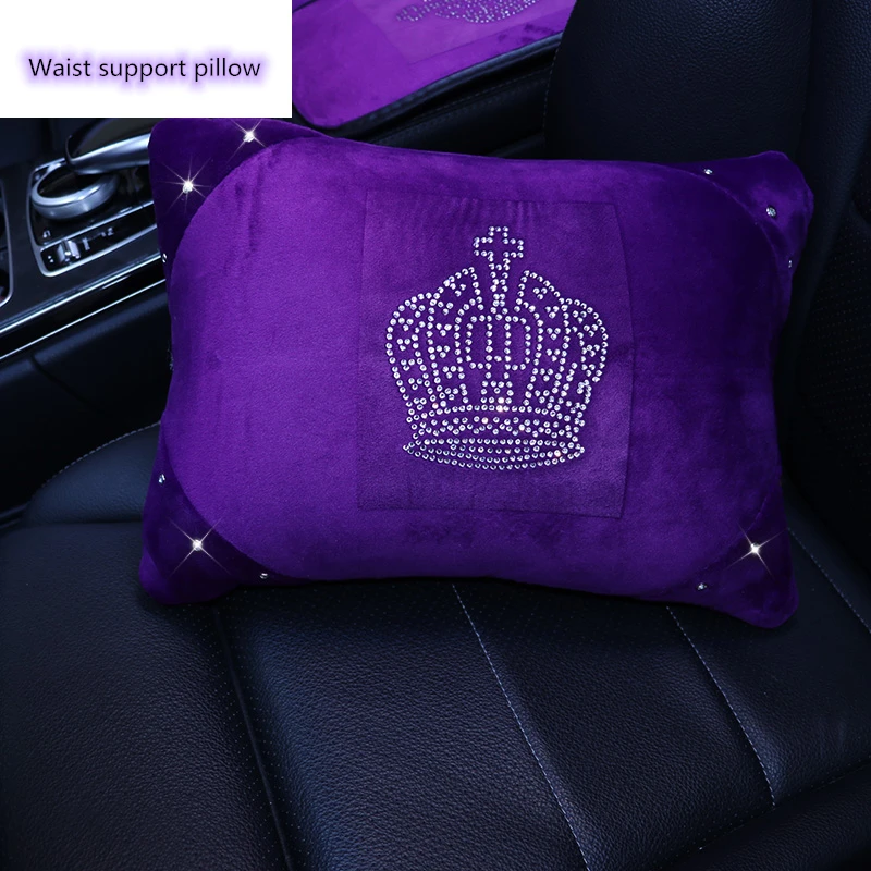 Lila Auto Zubehör Sparkle Auto Sitz Abdeckung Universal Kissen Vorne Hinten  Full Set Kristall Krone Edlen Winter für Mädchen Frauen