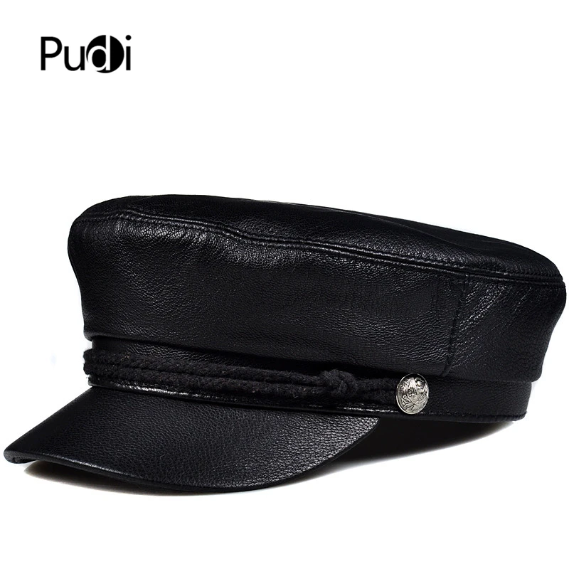 

Pudi man real leather cap hat 2019 new student girl baseball caps hats black color HL918
