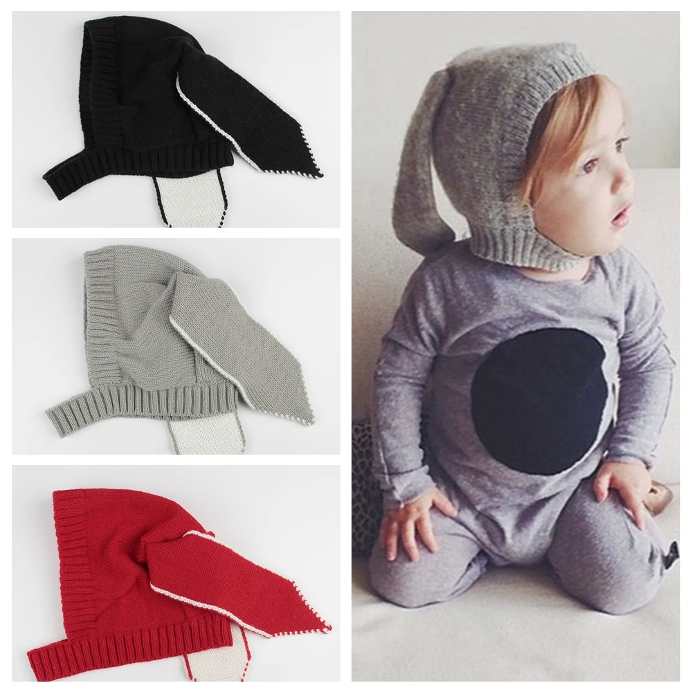 Кавайная детская вязаная шапка с длинными кроличьими ушками детский вязаный