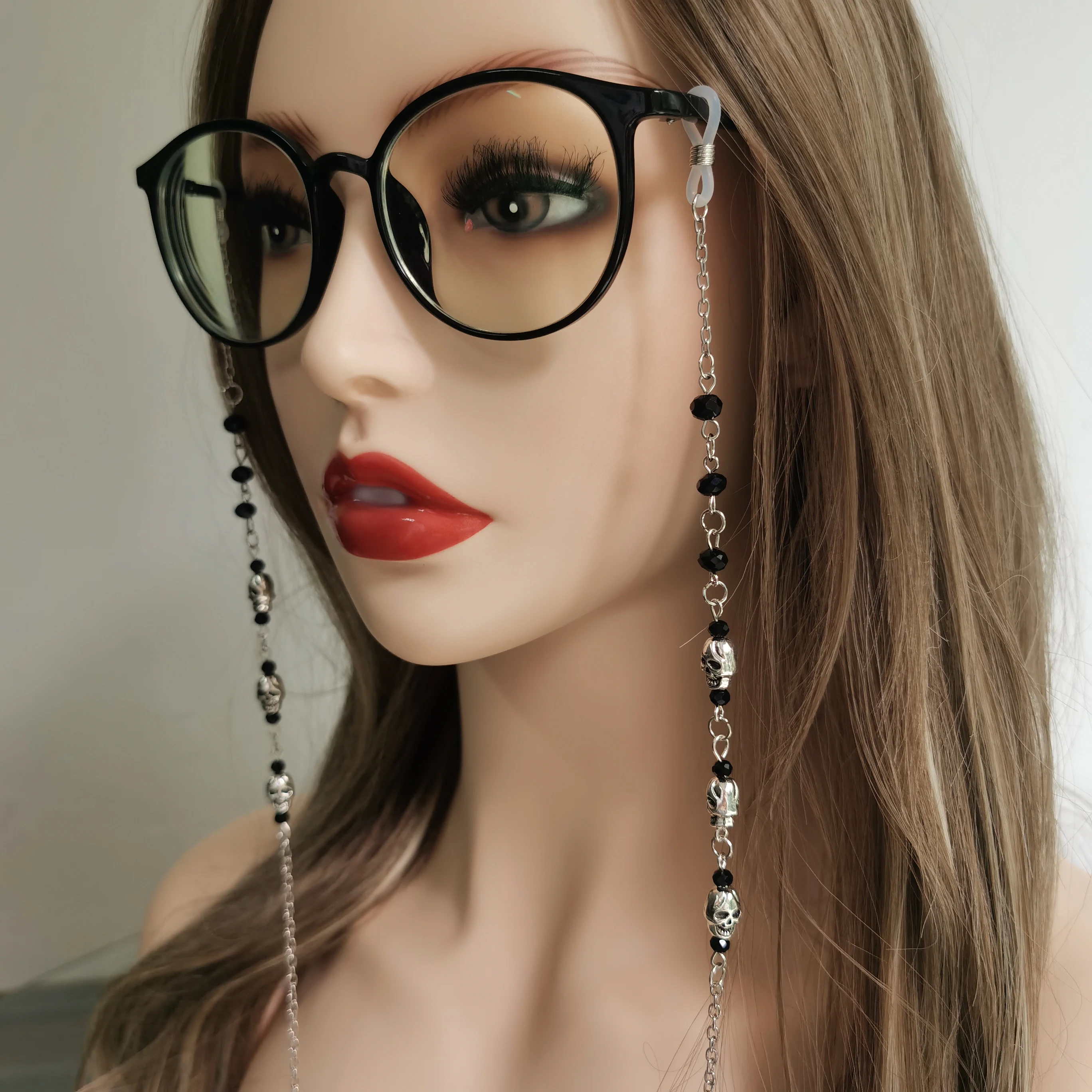 Gothic Glasses Chain Skulls Glasses Chain Black Beaded