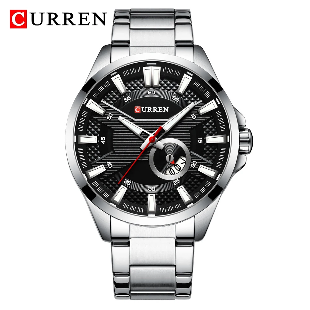 Silver Black CURREN часы Лидирующий бренд Роскошные Черные Стальные кварцевые наручные часы мужские модные спортивные водонепроницаемые военные часы мужские s аналоговые часы - Цвет: Silver Black