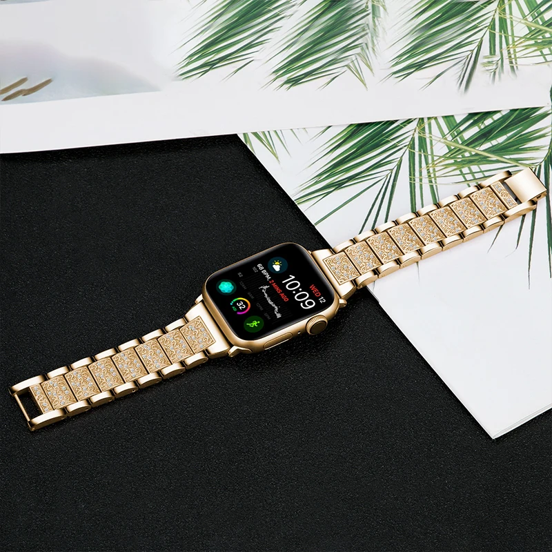 UTHAI P50 ремешок из нержавеющей стали для Apple Watch 44 мм 40 с бриллиантами iwatch6 5 SE 4