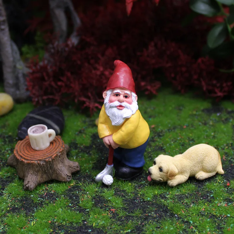 1 Set Mini Fairy Garden Drunk Yoga Gnomes Miniature Ornaments Set Dwarf Bonfire Statues for Flowerpot Garden Decor Accessories 