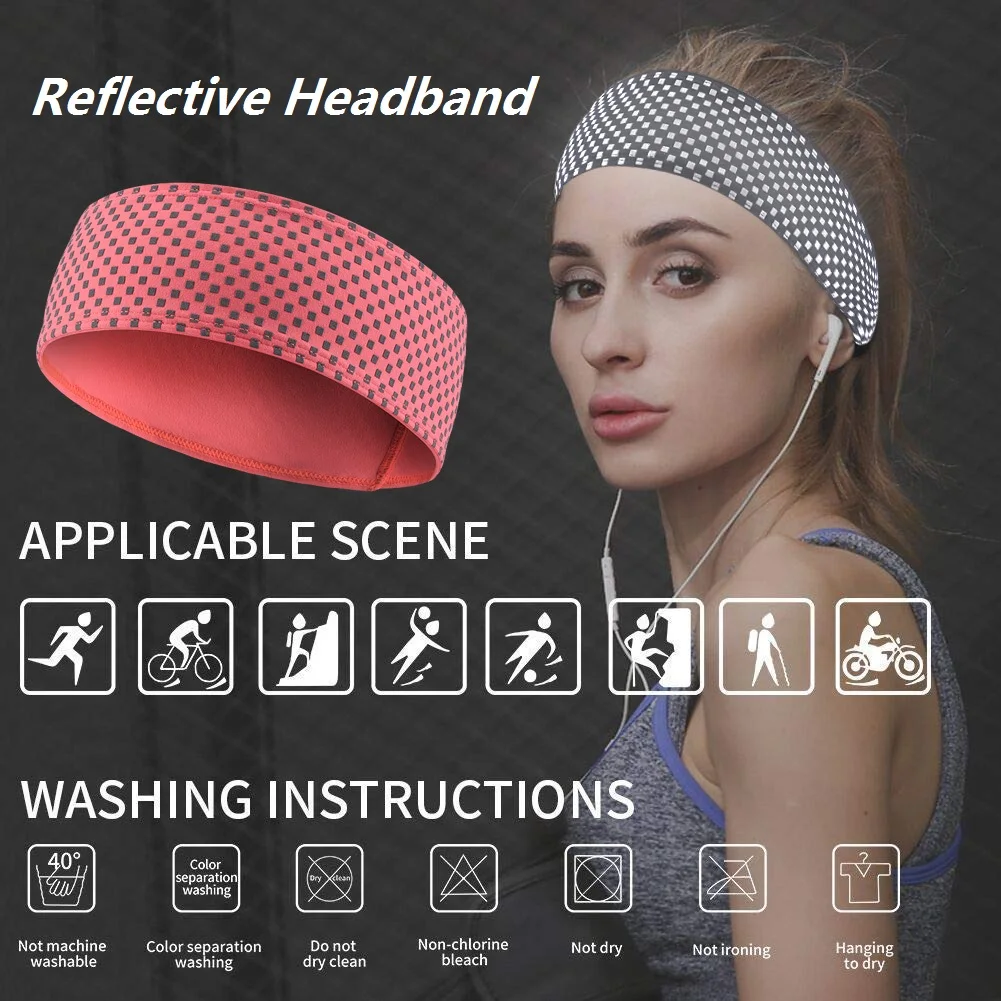 

Men and Women Breathable Sports Headgear with Reflective Strip Moisture Wicking Hair Bands for Running Cycling Fitness