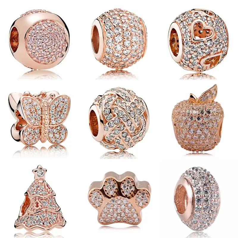 

Rose Gold Pave Butterfly Dazzling Droplet Twinkling Christmas Tree Beads Fit Pandora Bracelet 925 Sterling Silver Charm Jewelry
