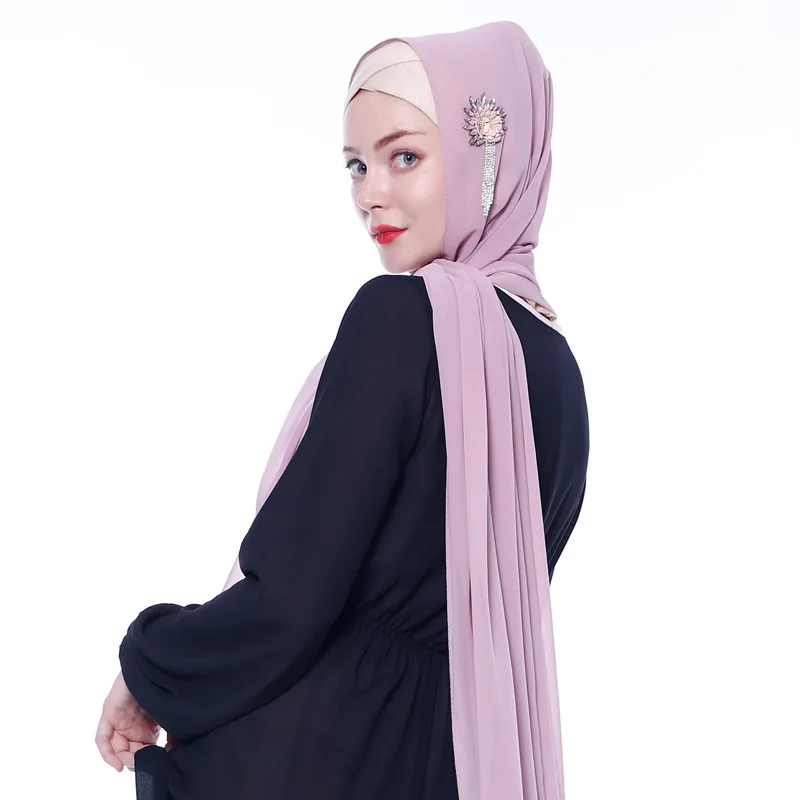 Цветок ручной работы кристалл шифон хиджаб женские шарфы шаль Дубай Малайзия головной платок однотонный шарф ювелирные шарфы