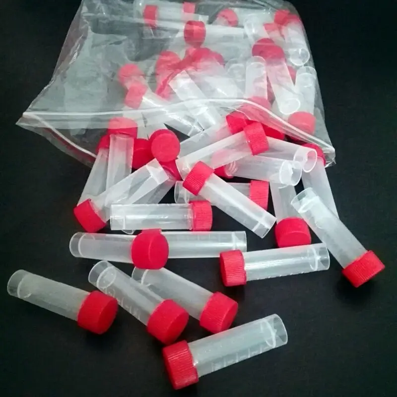 

10PCS 5ml refrigerated tube, plastic graduated plastic test tube with red screw cap, plastic refrigerated tube