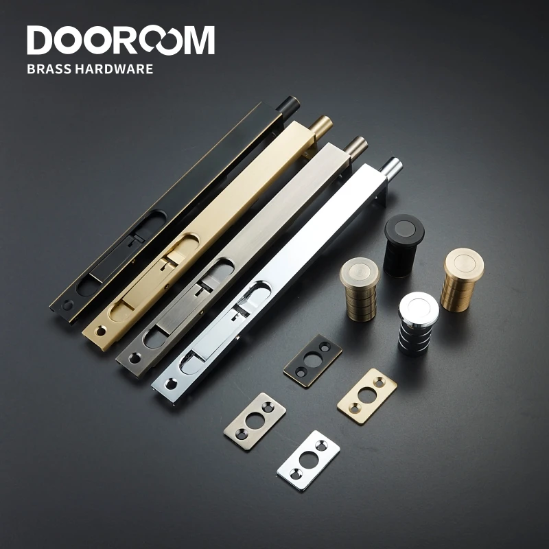 Door Brass Flush Bolt Latch Concealed Security Slide Lock Lever Action 8 10 12 24 For Double Door Spring