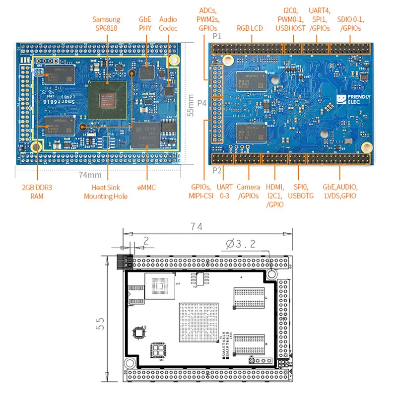 Smart6818 CPU board S5P6818 Cortex-A53 2GB RAM