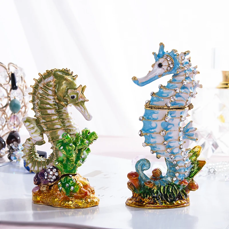 H& D безделушка, коробка с кристаллами, украшенная эмалью, Seahorse, Ювелирное кольцо, держатель, ручная работа, Sealife фигурка, коллекционное украшение, подарок