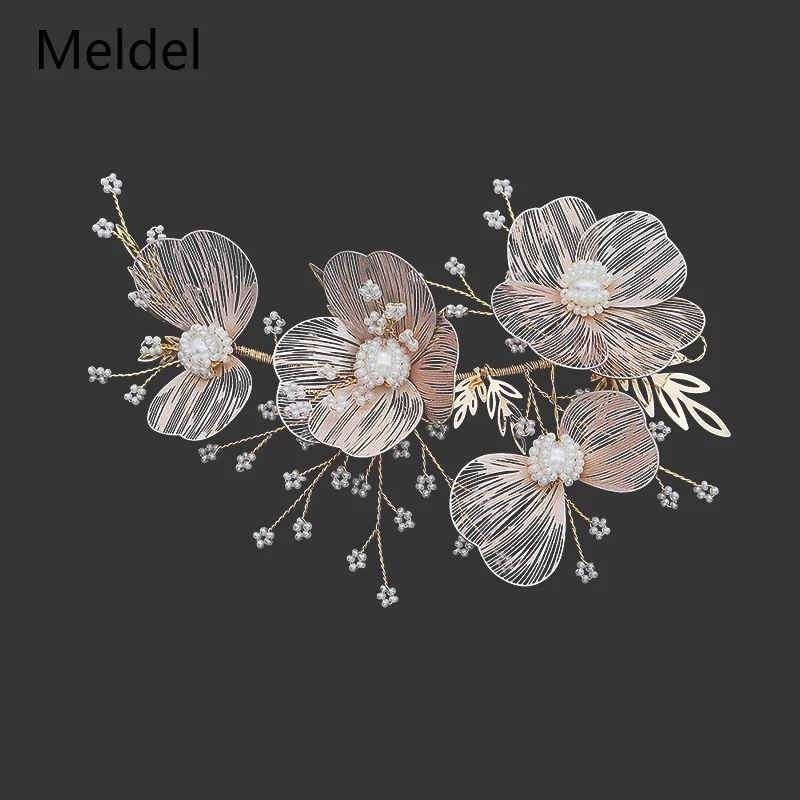 Wedding jewelry golden copper petal hair band bride wedding headdress millet beads handmade hair band dress accessories