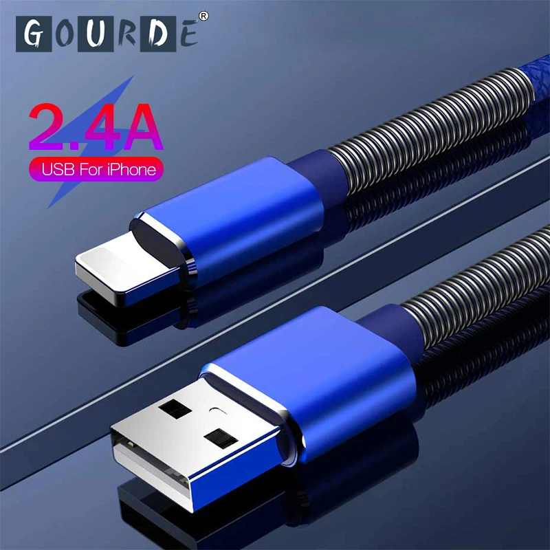 Gourde 2.4A USB кабель пружинный кабель для iPhone 11 Pro XR XS Max X 7 8 6 Plus Быстрая зарядка зарядное устройство кабель для передачи данных провод шнур адаптер