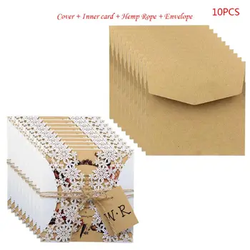 

2020 New 10Pcs/Set Snowflake Laser Cut Hollow Wedding Invitations Cards Lace Hemp Rope Invite Envelopes For Engagement JUL3