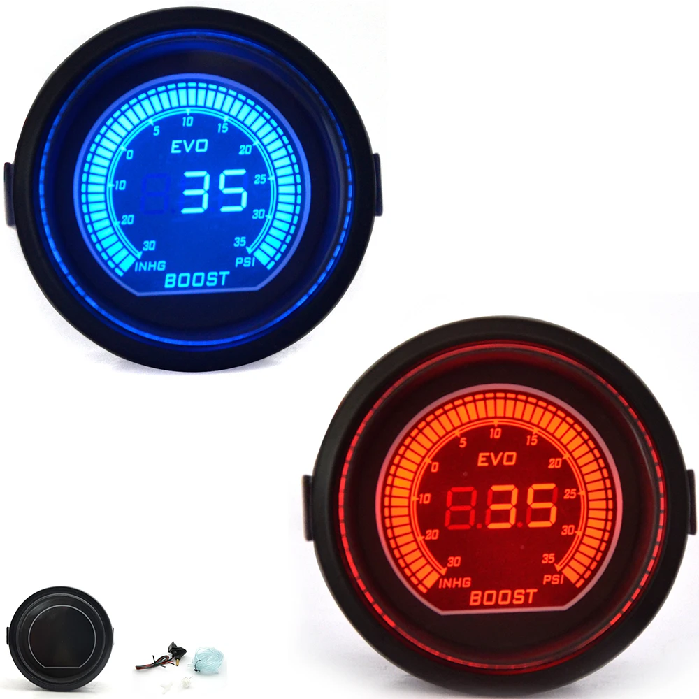 60mm EVO Car Exhaust Gas Temperature Gauge Red and Blue LCD Digital Display 