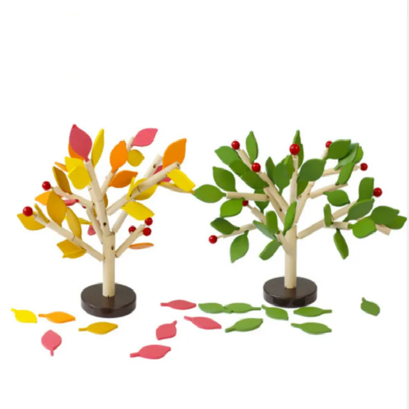 

Children's educational toys made of wood and inserted leaf trees