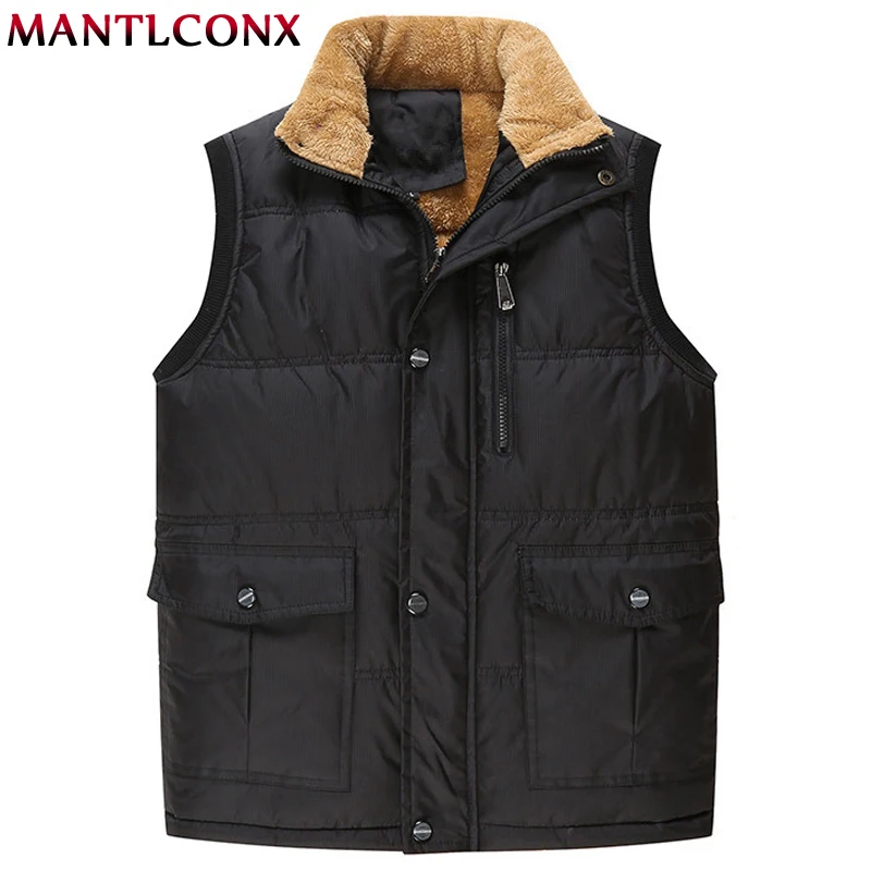 

MANTLCONX 6XL 7XL 2019 New Brand Men Sleeveless Jacket Winter Warm Fleece Vest Male Casual Vest Mens Windproof Thicken Waistcoat