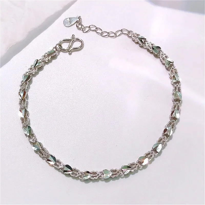 

Whole Real 925 Sterling Silver Exquisite Jewelry A Lot of Heart Bracelets Splendid Link Chain Luxurious Bracelet Shiny Wristlet