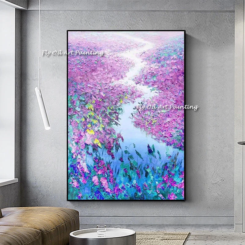 

The Hand Palette Purple River View Abstract Handpainted Oil Painting Art on Canvas Paintings Mural Decoration For Office Hotel