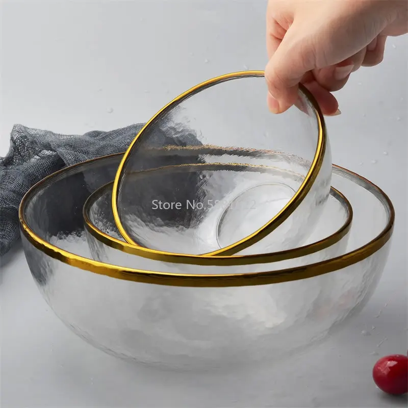 HOONRA Irregular Gold Edge Glass Salad Bowl Fruit Rice Serving Bowls Food  Storage Container Lunch Bento Box Decoration Tableware - AliExpress