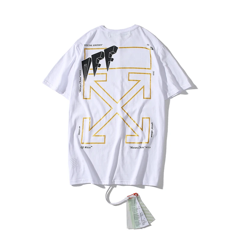 Европейская американская алфавитная стрела 19ss Off-White OW мужские/женские модные модели для влюбленных хлопковая Повседневная футболка с коротким рукавом и круглым вырезом - Цвет: White