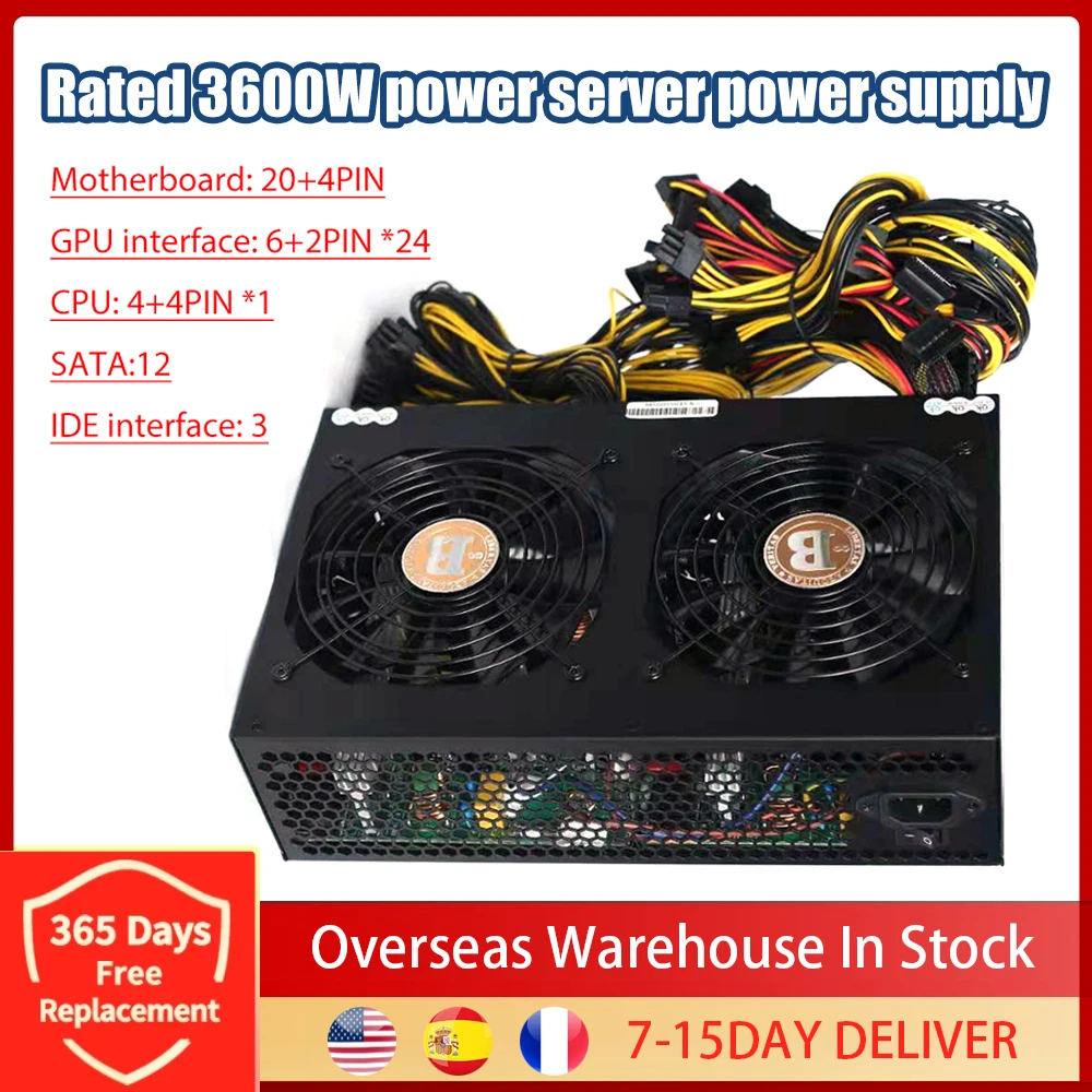 Блок питания для майнинга биткоинов 3600 Вт AC180V-260V ATX ETH 90% Эффективная поддержка 12