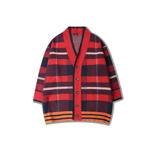 Свитер Мужская рубашка модный хип хоп плед Осень Зима негабаритный кардиган Kpop ropa кардиган masculino N-neck свитера