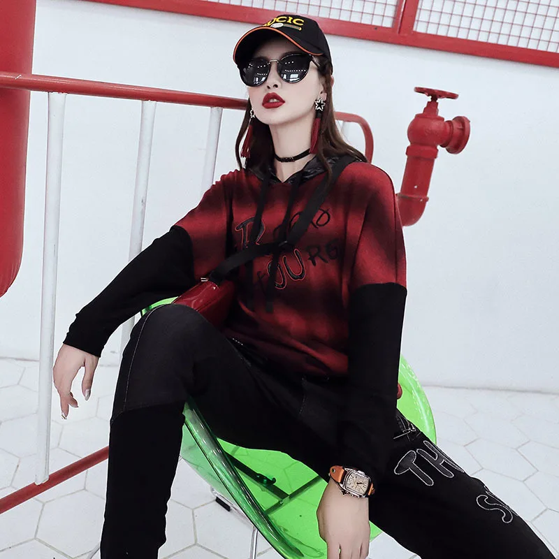 

Large Size 2019 Autumn New Fashion Punk Clothes Womens Print Oversized Sweatshirts Vintage Female Street Patchwork Top LT228S30
